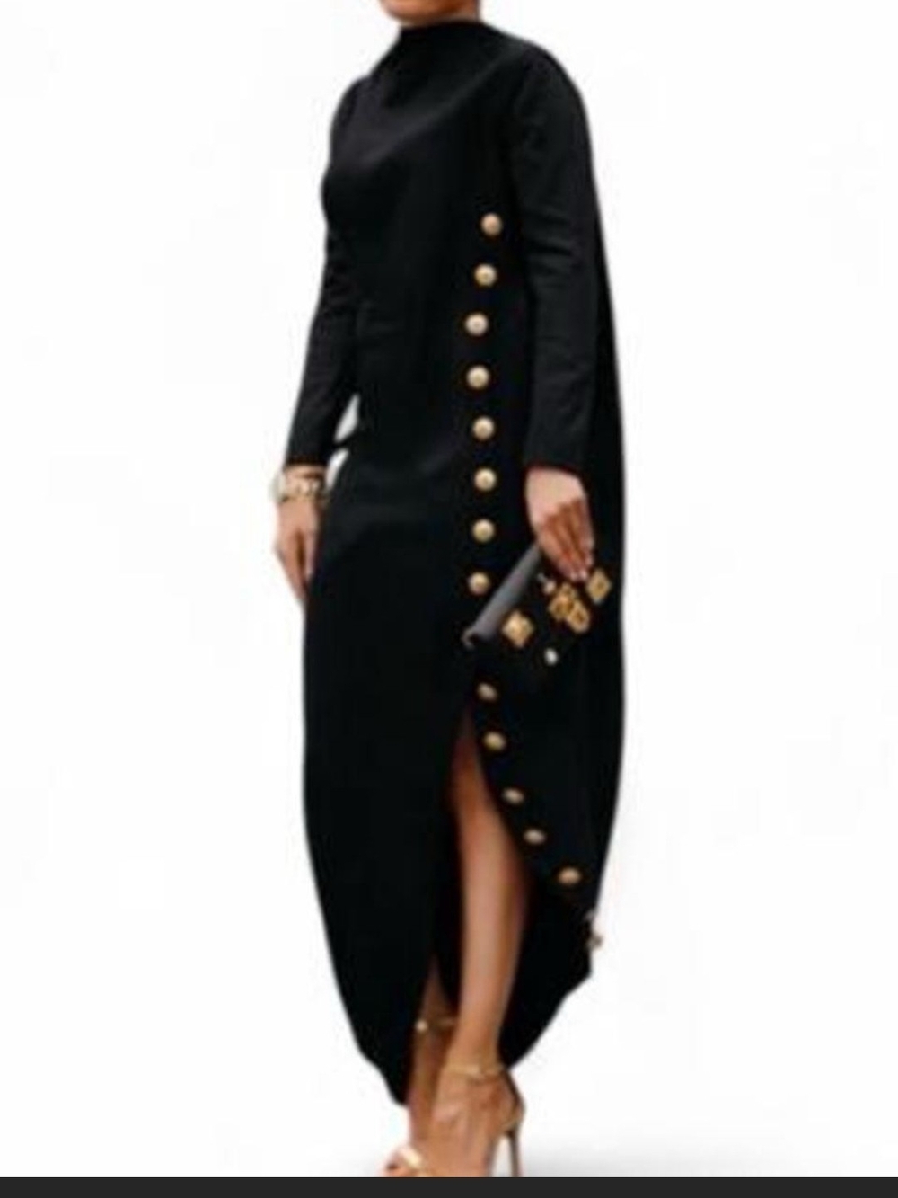 & Other Stories Black High-Low Maxi Dress with Gold Side Buttons